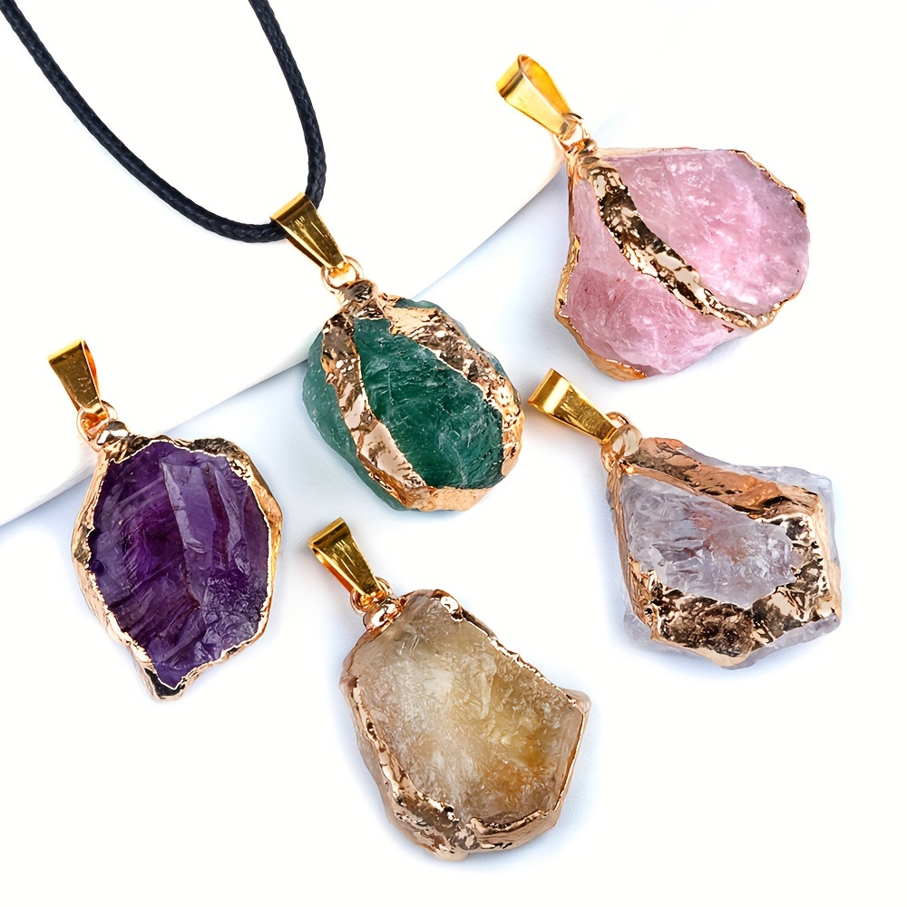 

Natural Amethyst Pendant Necklace With Golden Accents And White Quartz Stone