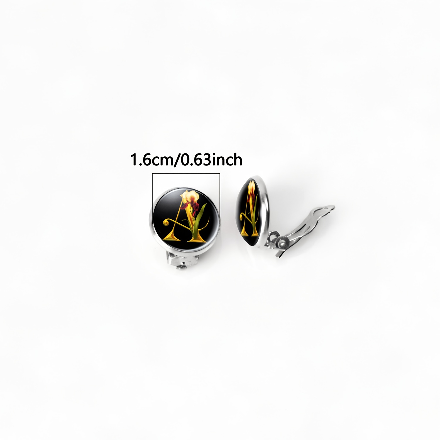 2pcs No-Pierced Ear Clip Round Glass Face Earrings, Yellow Iris Design