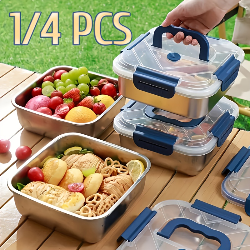 

1/4pcs Set Stainless Steel Mess Kits With Leak-proof - 1800ml Capacity, Meal Prep & Picnic Food Storage Containers, Kitchen Organizers