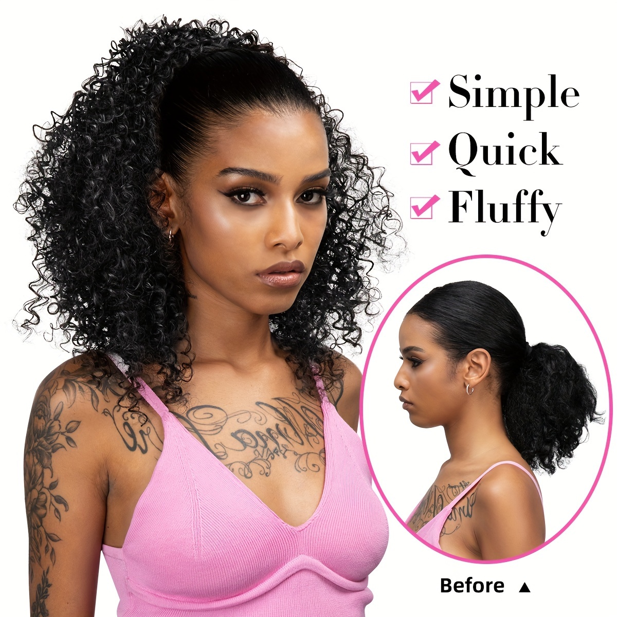   drawstring ponytail extension for women 16 inch synthetic clip in wavy pony tail details 5