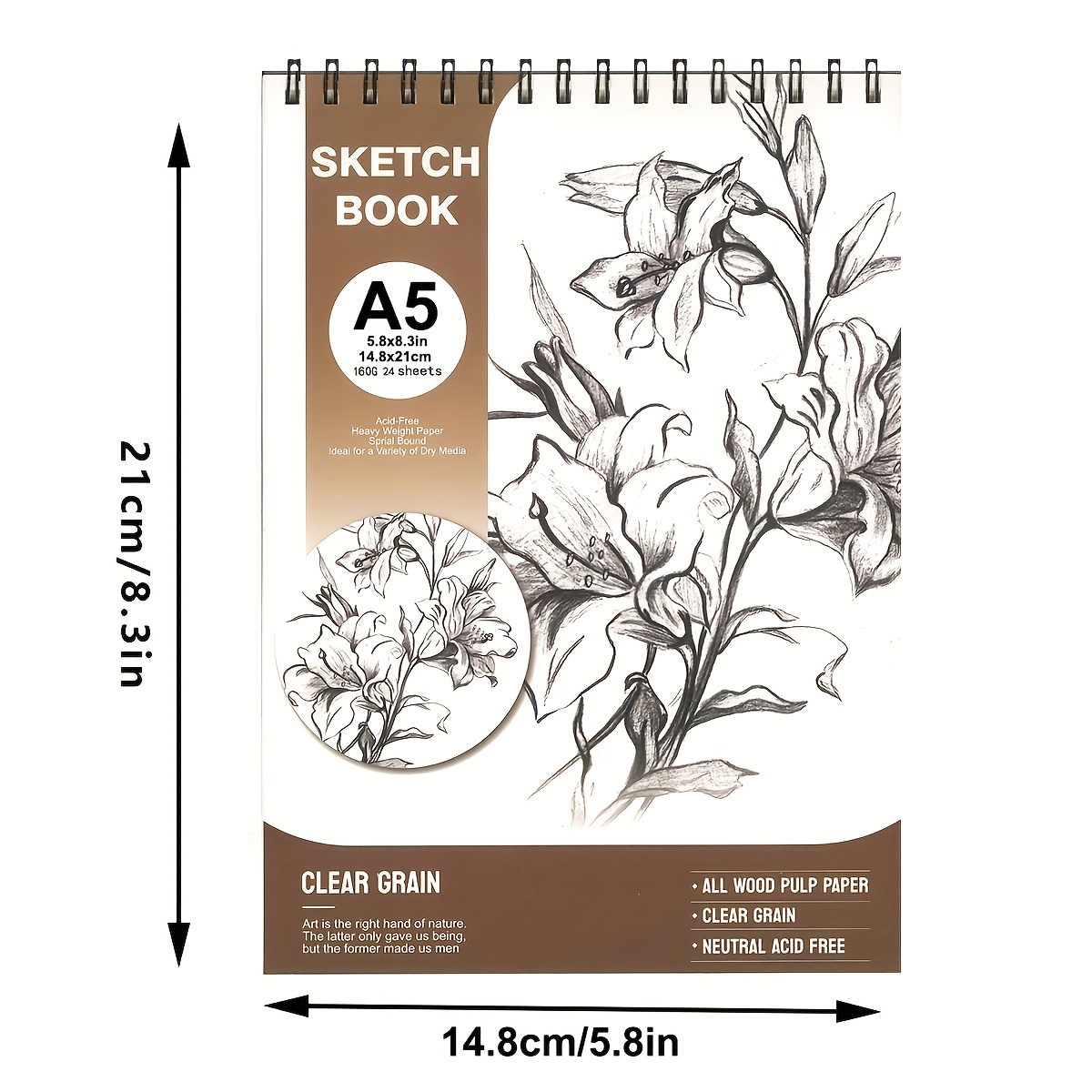 TEMU Large-size Spiral-bound Sketchbook - A4 Size, High-quality Thick Cover, Thick Paper Pages, Suitable For Painting And Sketching, Ideal For All