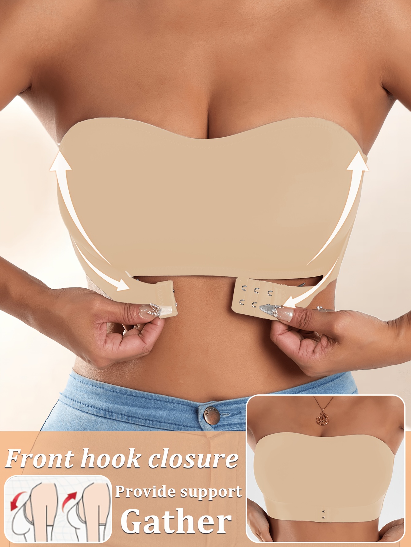 4pcs Women's Strapless Wireless Daily Bra Set, Soft Support