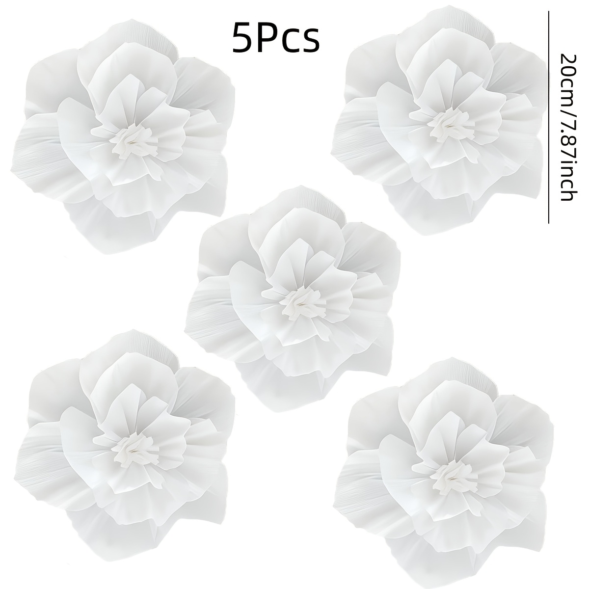 TEMU 5pcs Pack 5pcs -themed White Paper Flower Decorations Suitable For Weddings, Showers, Birthdays, Baptisms - Elegant Paper Flower Garland & Wall