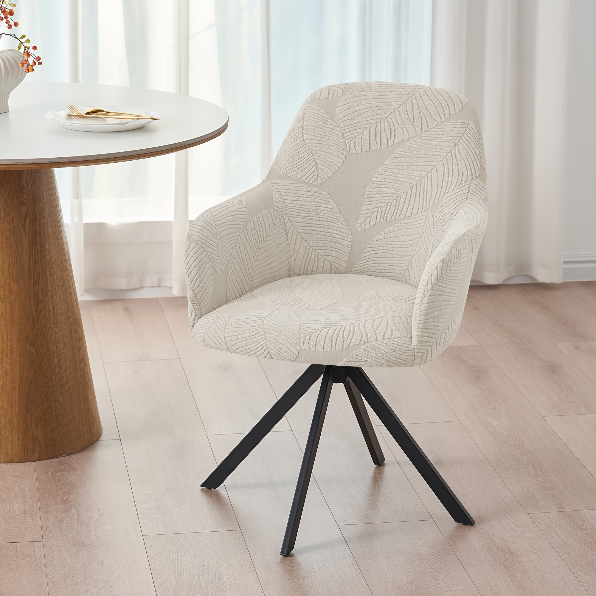 TEMU 1 Housse de fauteuil à accoudoirs Sherpa Jacquard à motif feuille , Housse de protection pour chaise de salle à manger