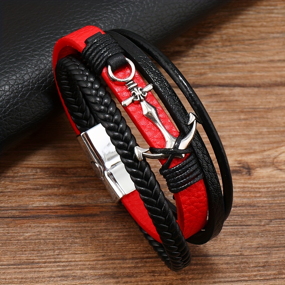 TEMU Simple And Stylish Pu Leather Bracelet, Anchor Design Bracelet For Men