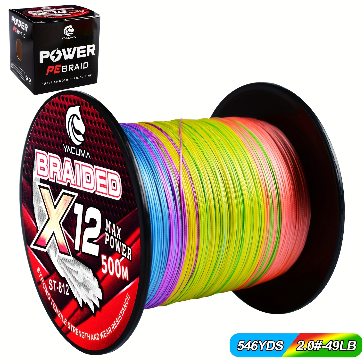 Image of 500m/546yds Polyethylene Pex12 High Wear-resistant Multi-ply Braided Fishing Line Durable For Deep Sea Fishing Multicolor