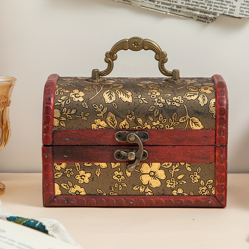 Image of 1pc Vintage Wooden Jewelry Box With Lock, Decorative For Rings, Earrings, Necklaces, Watches - Tabletop Storage Organizer, Secure Jewelry Chest | Vintage Design | Feature, Large Jewelry Box