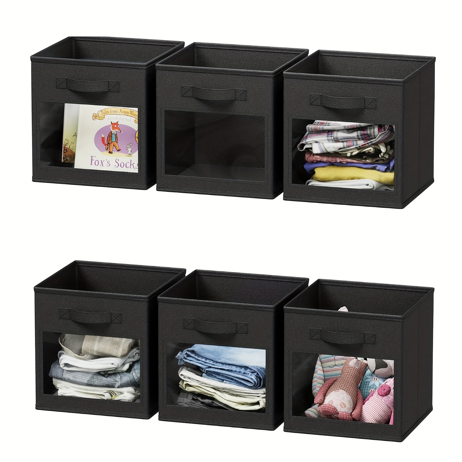 

Storage Cubes Featuring Transparent Windows, 6-piece Fabric Bins Set, 11 Inch Foldable Baskets Boxes For Closet, Cubby Shelf, Or Cube Storage Organization