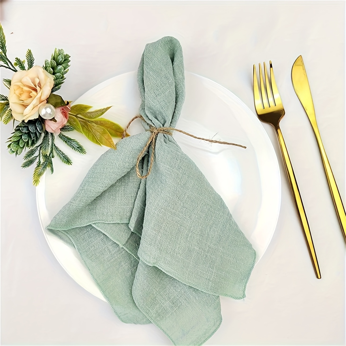 Image of 50pcs All-cotton Hemmed Napkins, 32*32cm, Handmade, For Thanksgiving, Christmas, And Wedding Decorations