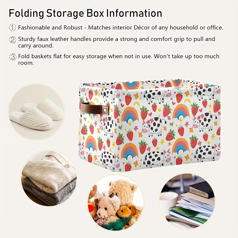 2pcs Kenodo Strawberry Cow Rainbow Foldable Storage Baskets