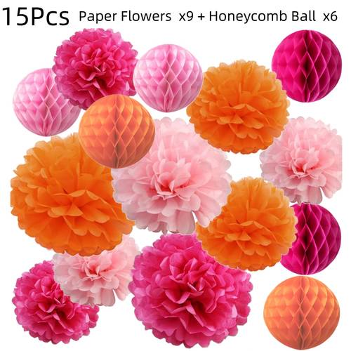 6 12 15pcs hot tissue paper flowers pom poms honeycomb ball party decorations for wedding bridal birthday baby shower bachelorette thanksgiving sunset autumn nursery wall hanging decor