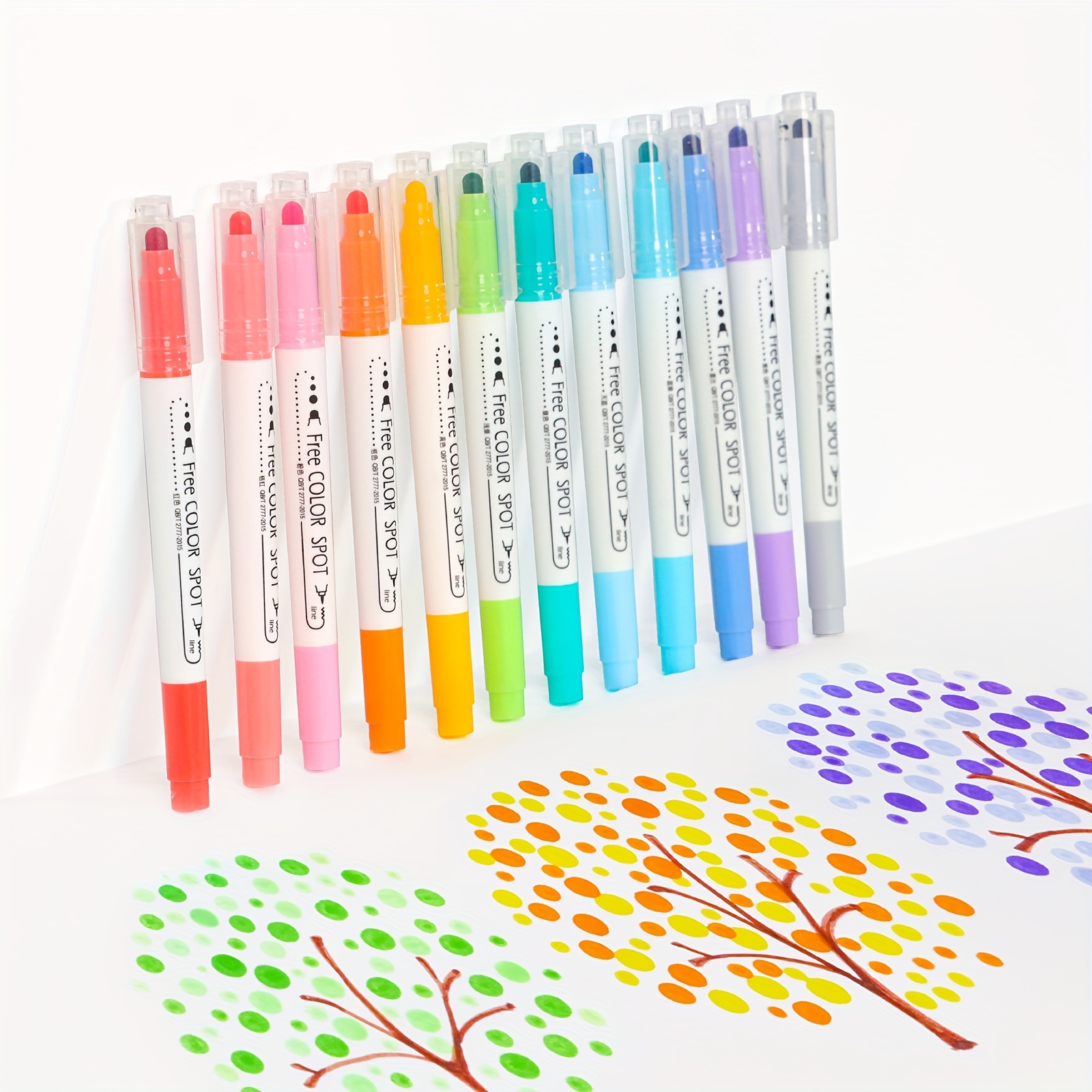 멀티컬러 듀얼 팁 크리에이티브 도트 & 파인 포인트 하이라이터 - 비방수, 세척 가능한 잉크, 플라스틱 표면 호환, 볼드 포인트, 페인팅, 마킹, 컬러링에 이상적 - 14세 이상 사용 가능 - 미술, 저널링 및 학교 용품 팩