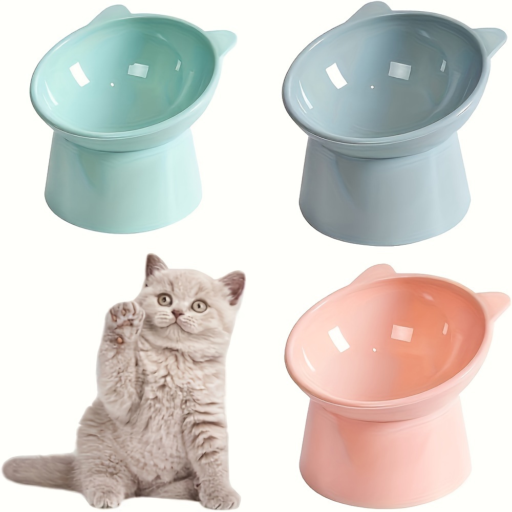 TEMU 3pcs Elevated Cat Bowls, Anti-spill Tilted Pet Feeders With Neck Protection, Non-slip Plastic For Cats And Dogs - No Batteries Needed