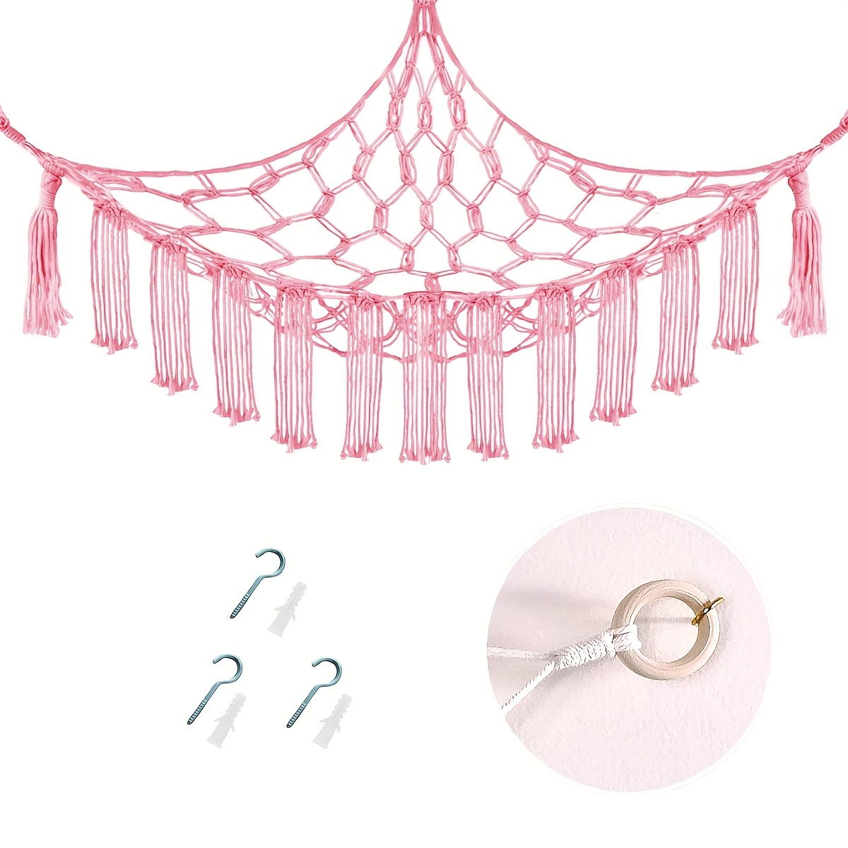 Image of 1 Set Of Storage Hammock - Woven Giant Triangle Decoration - Cute Hanging Plush Net Bedroom Decoration, Shelf Baskets