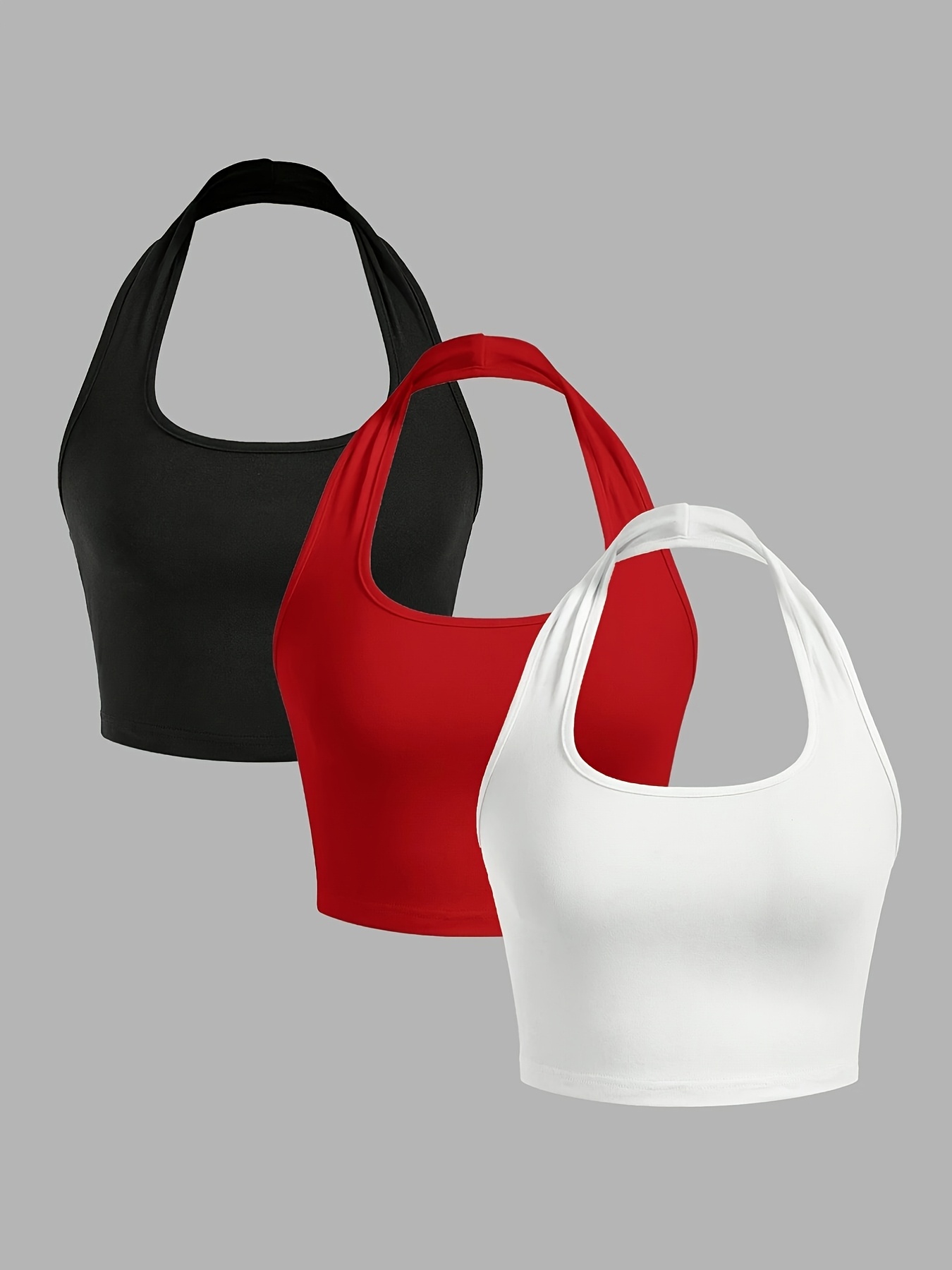 3-piece New Sexy Halter Neck Tank Top, Solid Color Sexy Casual Camisole Top for Women
