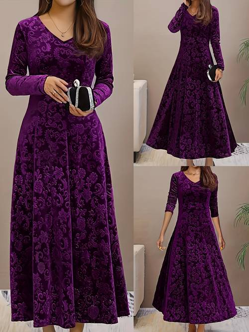 plus size plus size extended velvet embossed size womens long sleeve dress