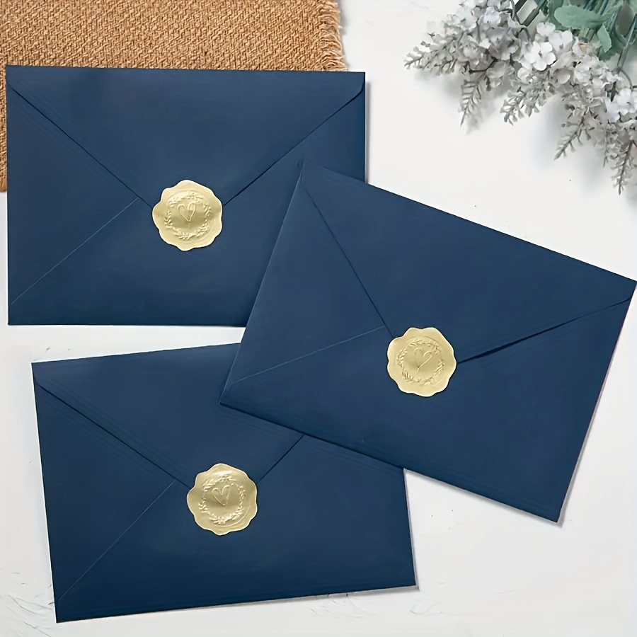TEMU 100-pack Dark Green A7 Envelopes With Golden Stickers, 5x7 Navy Blue Colored Self-sealing Invitation Envelopes, Suitable For Diy Parties, Baby