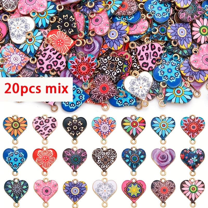 E-shop 20 Gemischte herzförmige Legierungs-Emaille Anhänger Verbinder, Herzförmig, Geeignet für Armbänder, Halsketten, , Schmuckherstellung, Armband