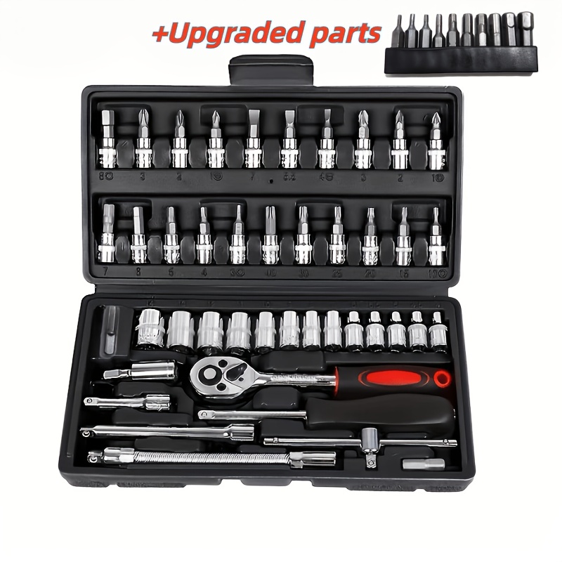 TEMU Nouveau ensemble d'outils de réparation automobile amélioré 54/209 pièces, clé à cliquet, 1/2", 1/4", 3/8" Jeu de clés à douille SAE métrique,