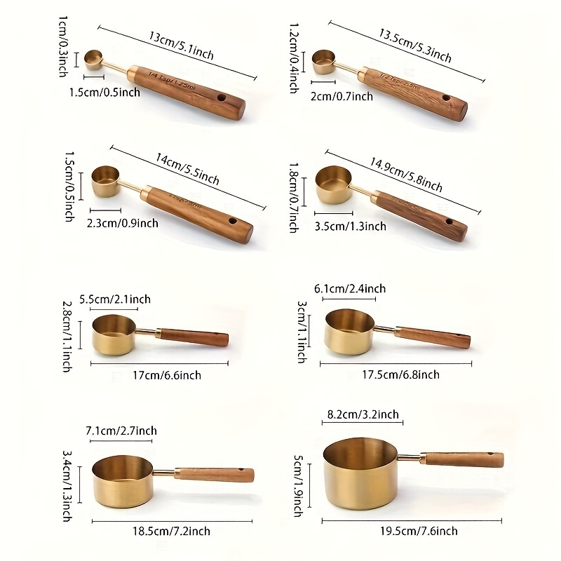 8pcs stainless steel measuring cups spoons set with acacia wood handles   nesting design for     baking cooking coffee details 2