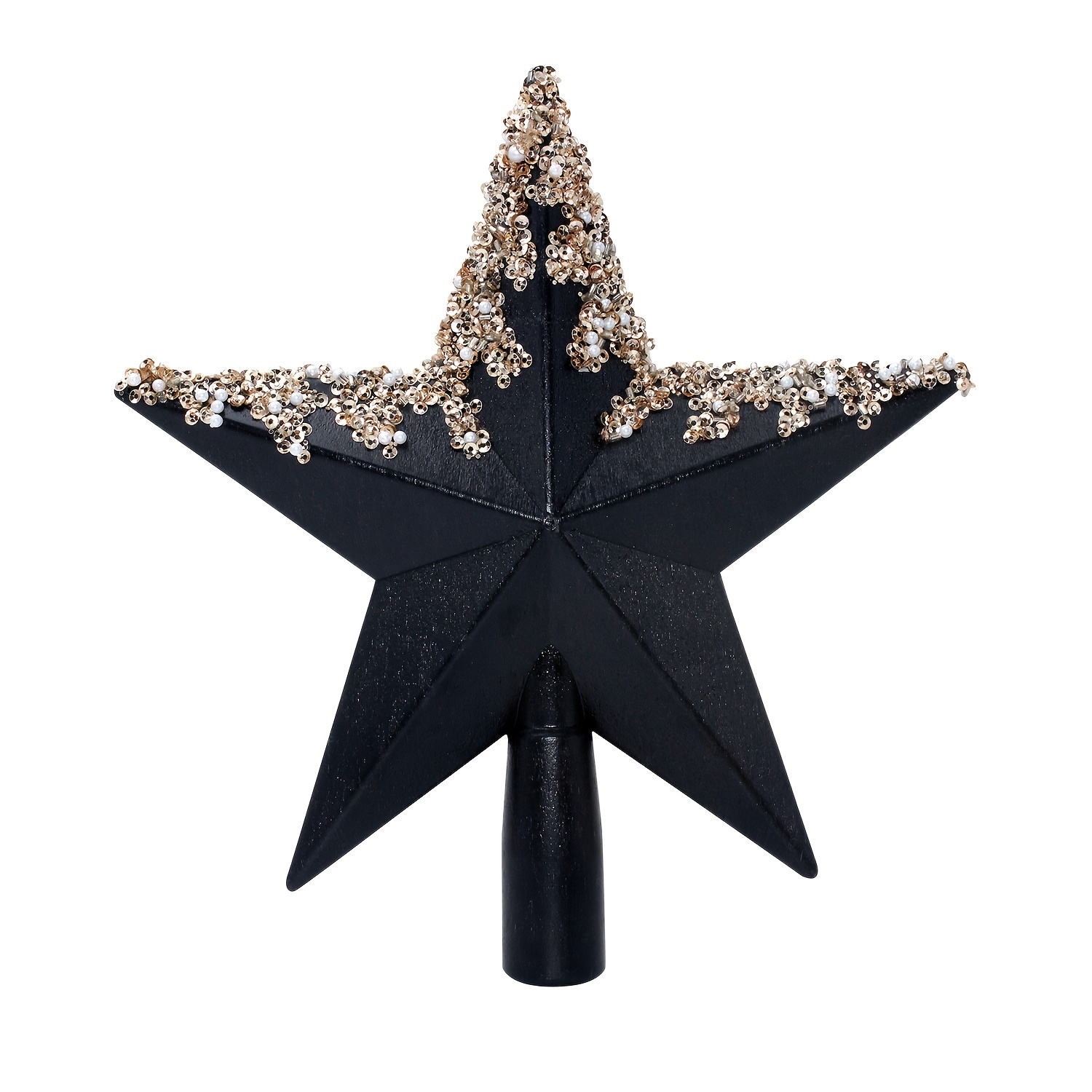 TEMU 1pc New Christmas Decoration Star, Black Star With Rose Golden Sequins, Plastic Star For Christmas , Ideal For Christmas Home Tree Decor