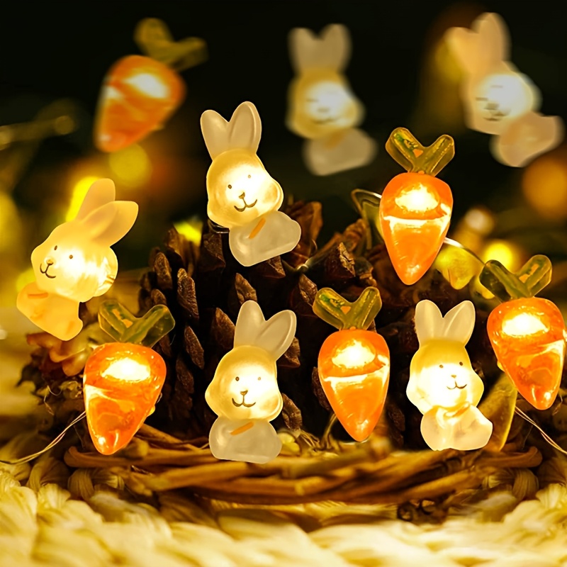 

Guirlande Lumineuse LED de Lapin de Pâques & Carottes - Alimentée par Batterie, Parfaite pour la Décoration de Chambre