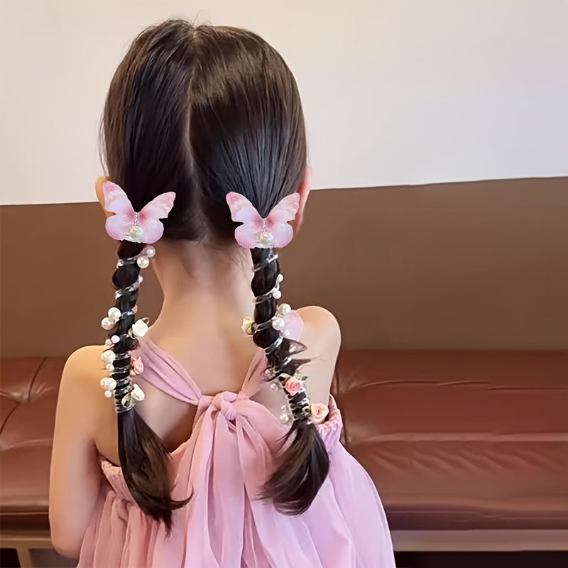 2pcs AYLHFO Mesh Butterfly Headbands for Girls - Cute Round Pearl & Floral Design, Perfect for Daily & Party Wear, All-Season Use, Everyday Headwear | Playful Accessory | Durable Plastic Headband, Butterfly Hair Accessories