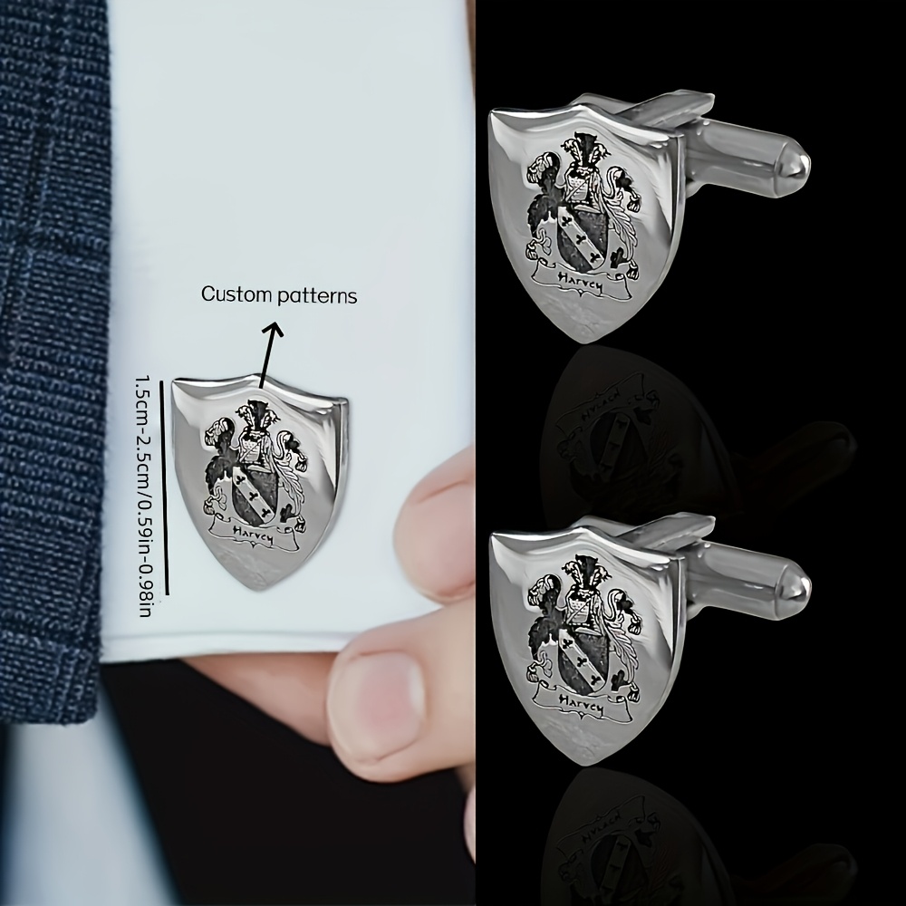TEMU 1 Pair Of Personalized Shield Custom Logo Cufflinks, Custom Pattern Cufflinks, Cufflinks, Uniquely Designed Cufflinks, Stainless Steel Cufflink