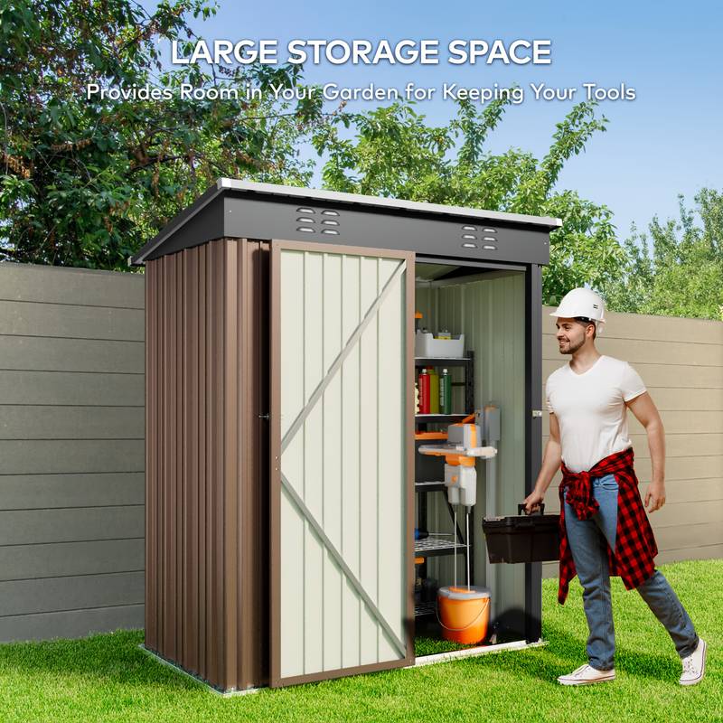 Jaxpety 5x3 Ft Outdoor Metal Storage Shed – Lockable Door, Steel, Gray, Backyard
