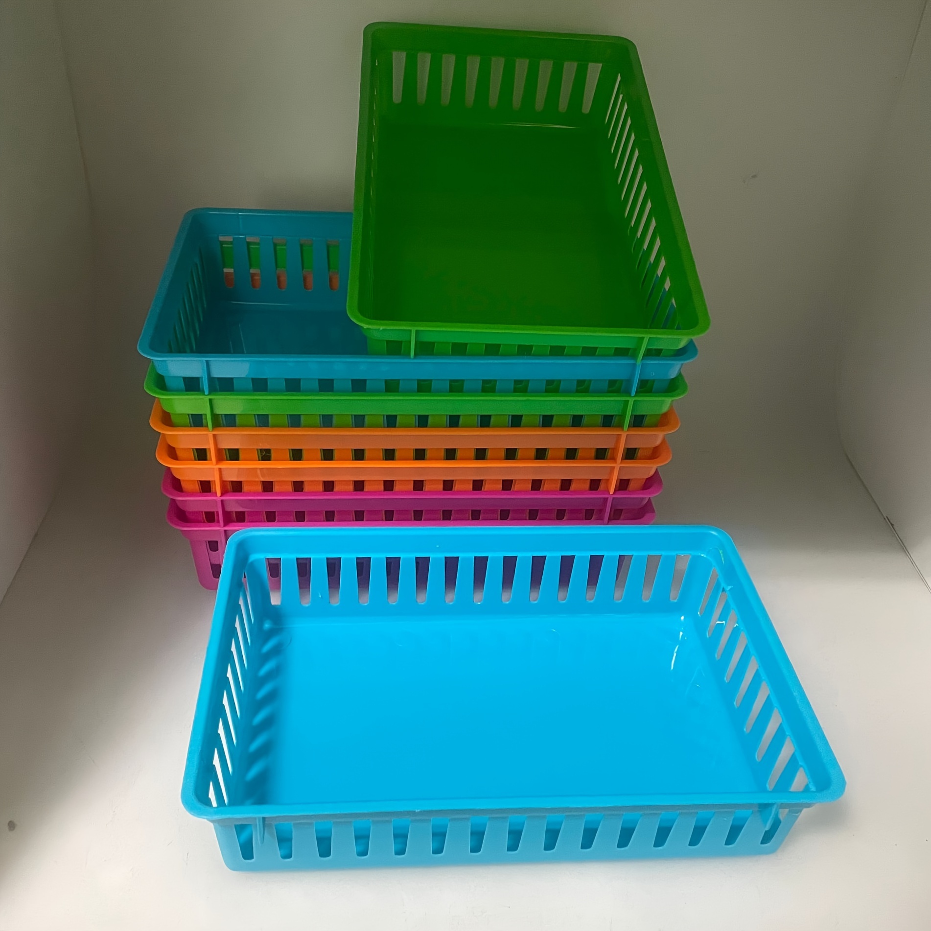

8pcs Rectangular Plastic Stationery Storage Basket, Desktop Office Supplies Sorting And Organizing, Teaching Aids, Color Pen Storage Basket