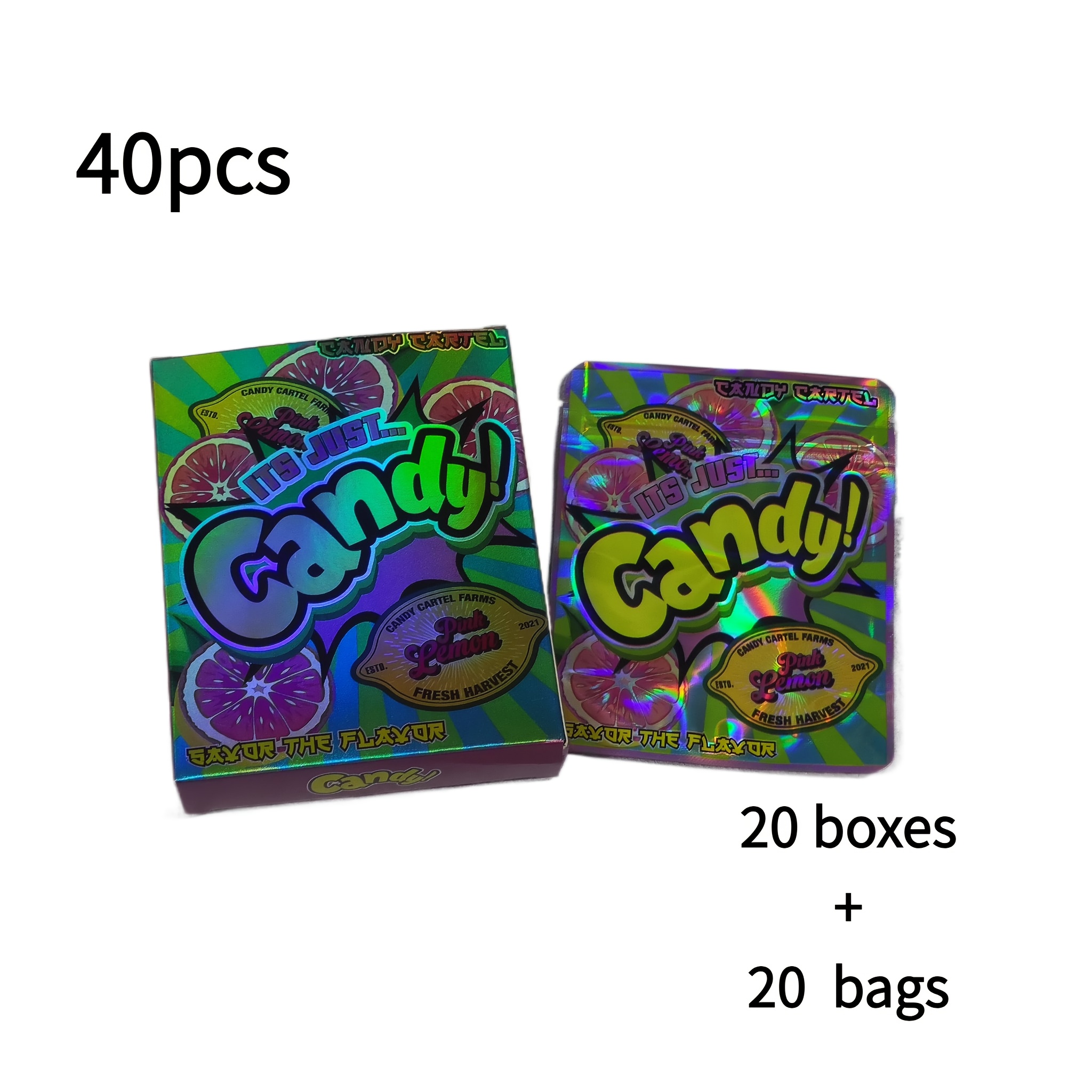 

40pcs, 20 Bags+20 Boxes, High Quality Holographic Resealable Mylar Film Bags, Paper Boxes, Waterproof Storage Bags, Suitable For Party Packaging Decoration