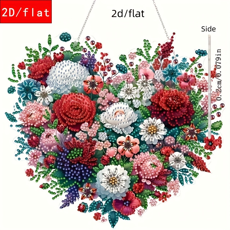 Image of 2d Flat Diy Hanging Ornament Kit, Includes Special-shaped Rhinestones, Acrylic Diamond Painting Window Pendant, Suitable For Home And Garden Wall Decoration, Floral, 2d Flat