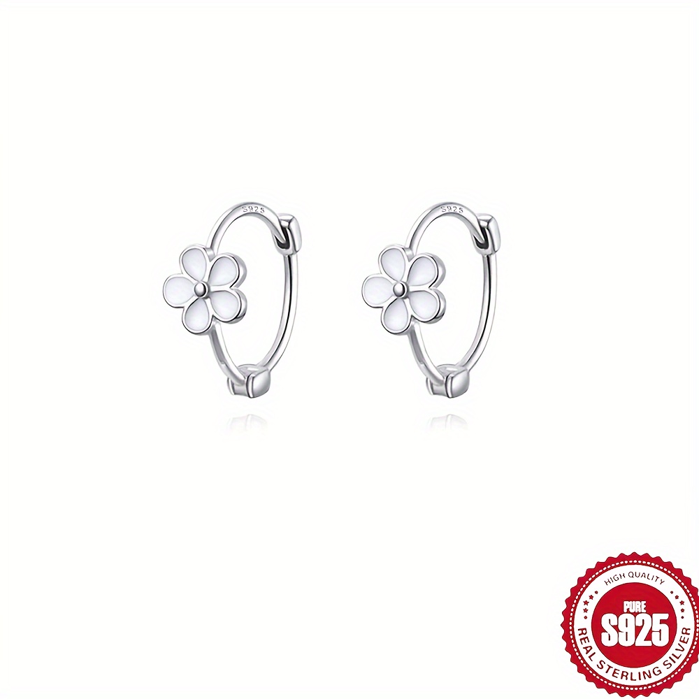 

Elegant Boho 925 Sterling Silver Flower Hoop Earrings For Women And Teens, Daisy Spiral Ear Cartilage Earrings, No Plating, Daily And Banquet Wear, All Compatible