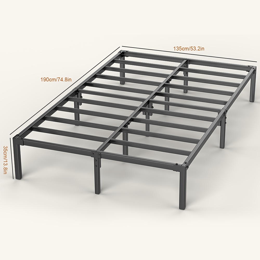 190*135*35cm Black Metal Bed Frame, 300kg Heavy-duty Steel Bars, Spring, No Noise, Reinforced Large Storage Space Below, Easy To Assemble