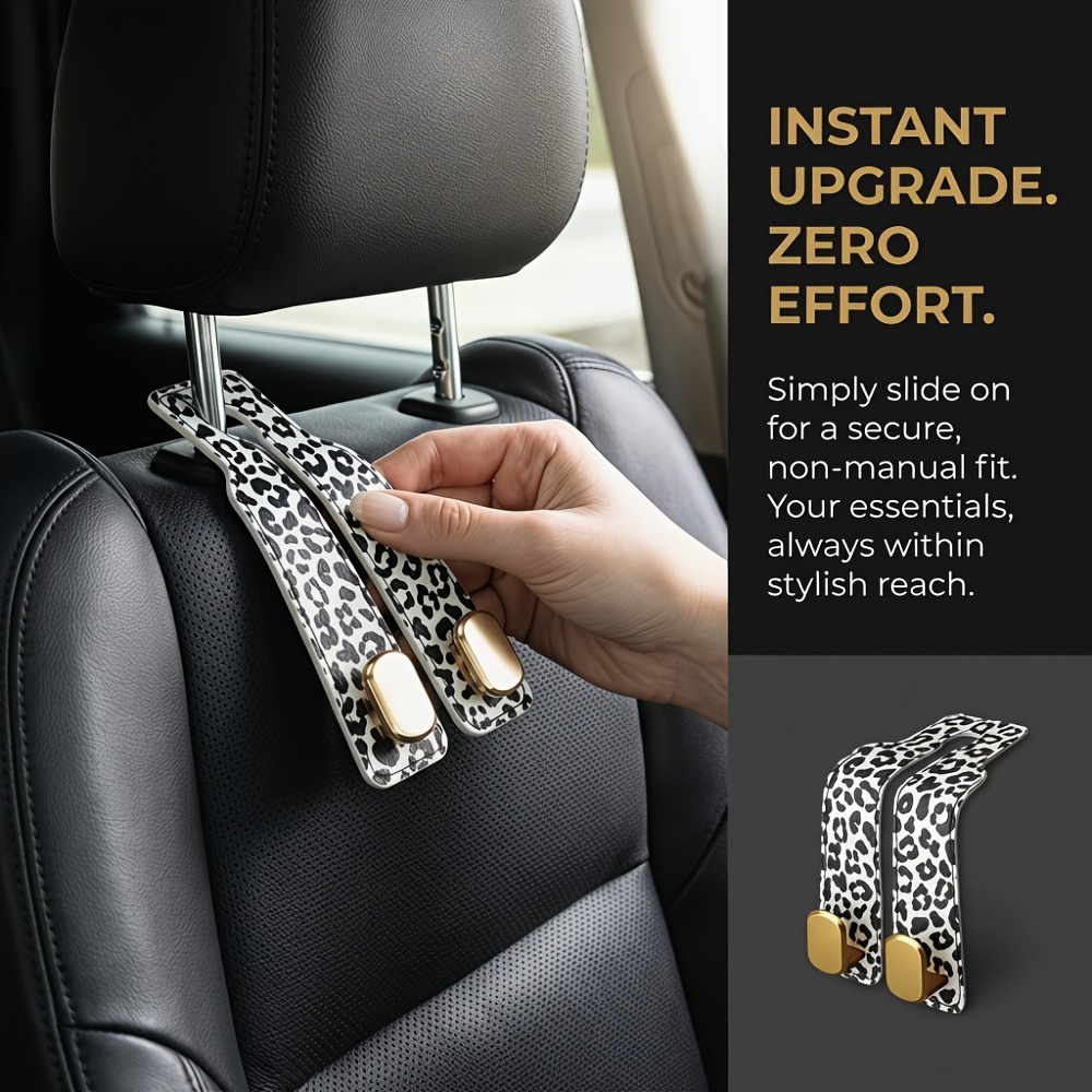 TEMU Car Headrest Hook Hidden Pu Leather Seat Back Hook Holder Universal Fit For Handbags Backpacks - Car Organizer