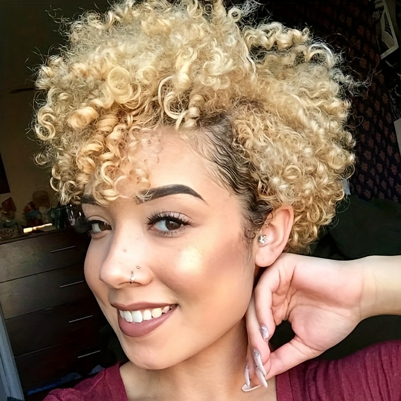 TEMU Nicelatus Short Blonde Afro Wig - Synthetic Hair For Women, Halloween, Christmas Parties & Music Festivals, Festival Hairstyle | Afroinspired Style | Synthetic Fibers, Short Hair Wig
