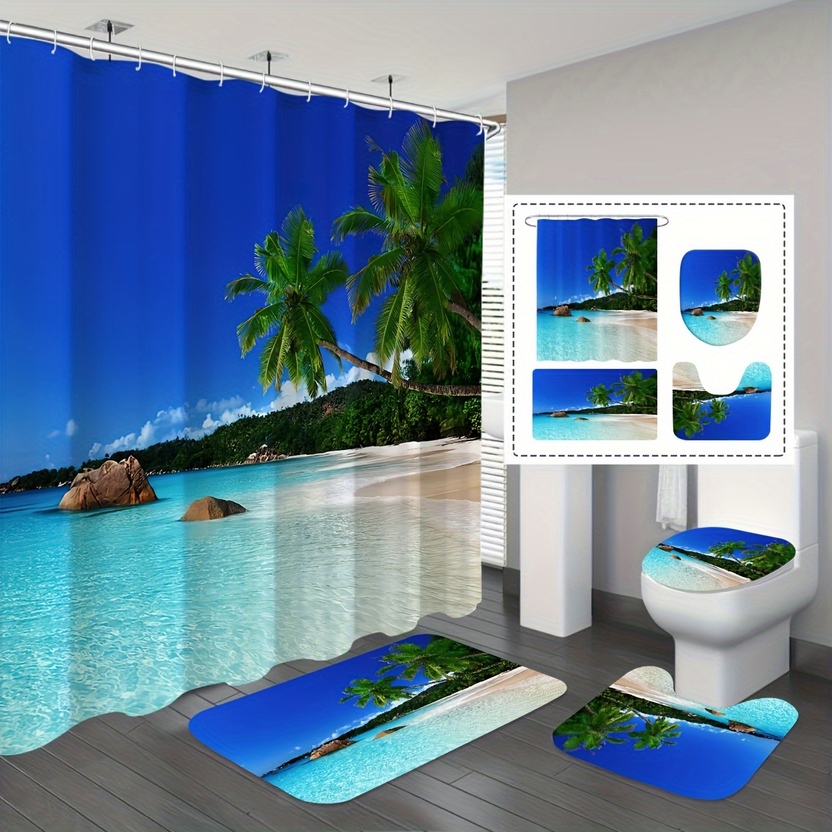 

1/3/4pcs Hawaiian Toilet U-shaped Mat, Toilet , Bathroom Decoration, Bathroom Curtain Set, Curtains For , 12 , Bathroom -slip Mat, Toilet And U-shaped