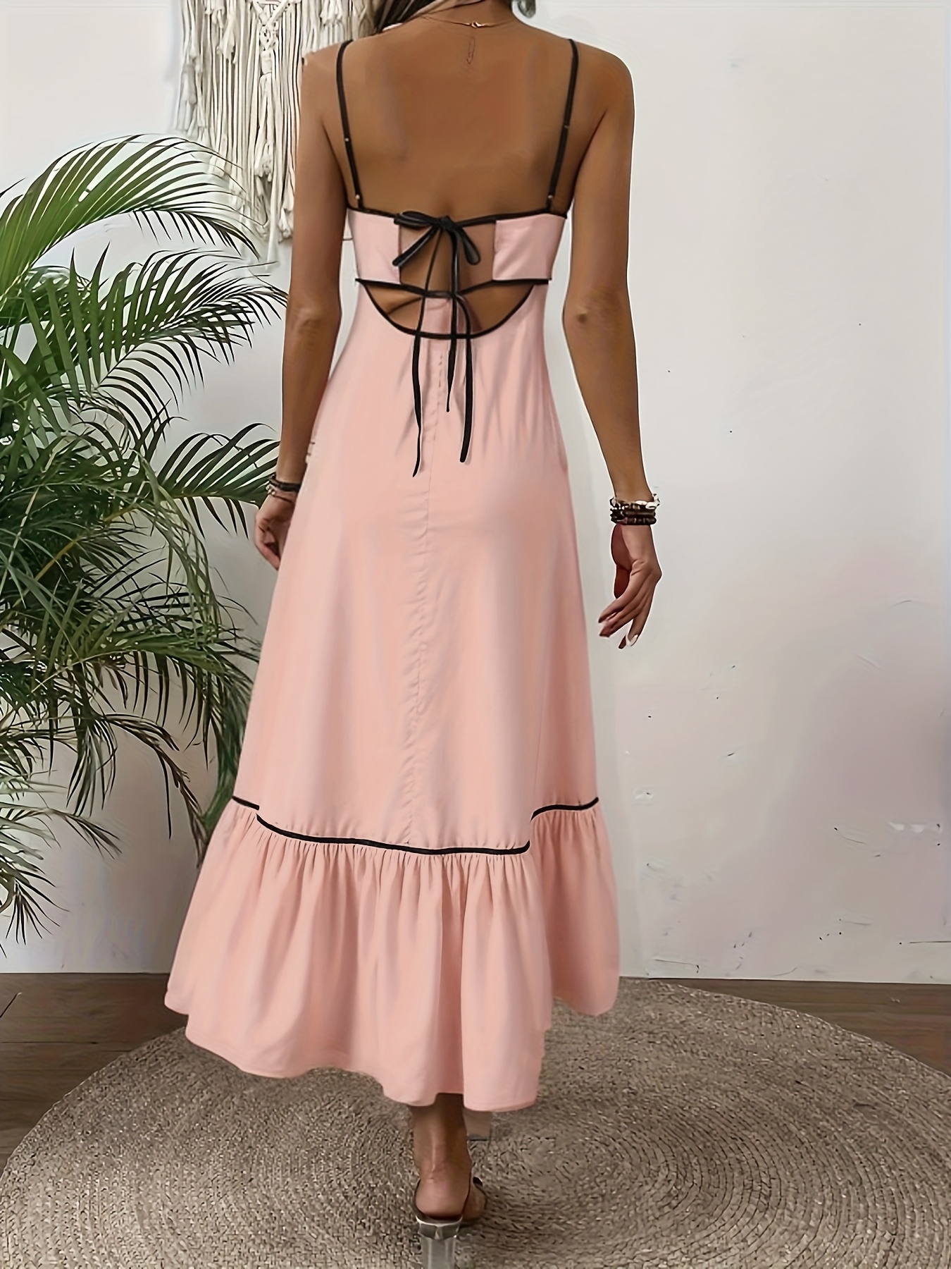 womens sleeveless beige maxi dress ruffle detail casual - Temu Portugal