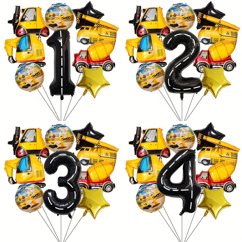 

40-inch Construction Vehicle Theme Party Balloon Set - Black & Shapes With Excavator, Mixer, & Forklift Designs - Self-sealing Aluminum Foil For Birthday Celebrations