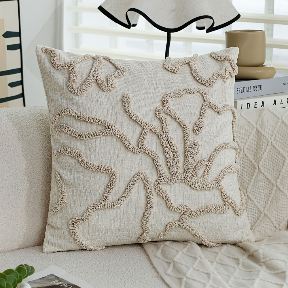 Chic Floral Tufted Chenille Throw Pillow Cover - Soft, Decorative Cushion Case For Living Room & Bedroom, Zip Closure, Hand Wash Only