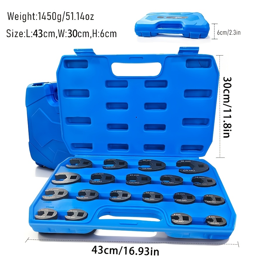 Image of 19pcs Metric Jumbo Crowfoot Flare Nut Wrench Set, Compatible With 3/8" & 1/2" Drive Ratchet, Sizes 8-32mm, Mechanical Hand Tool Kit For Auto Repair