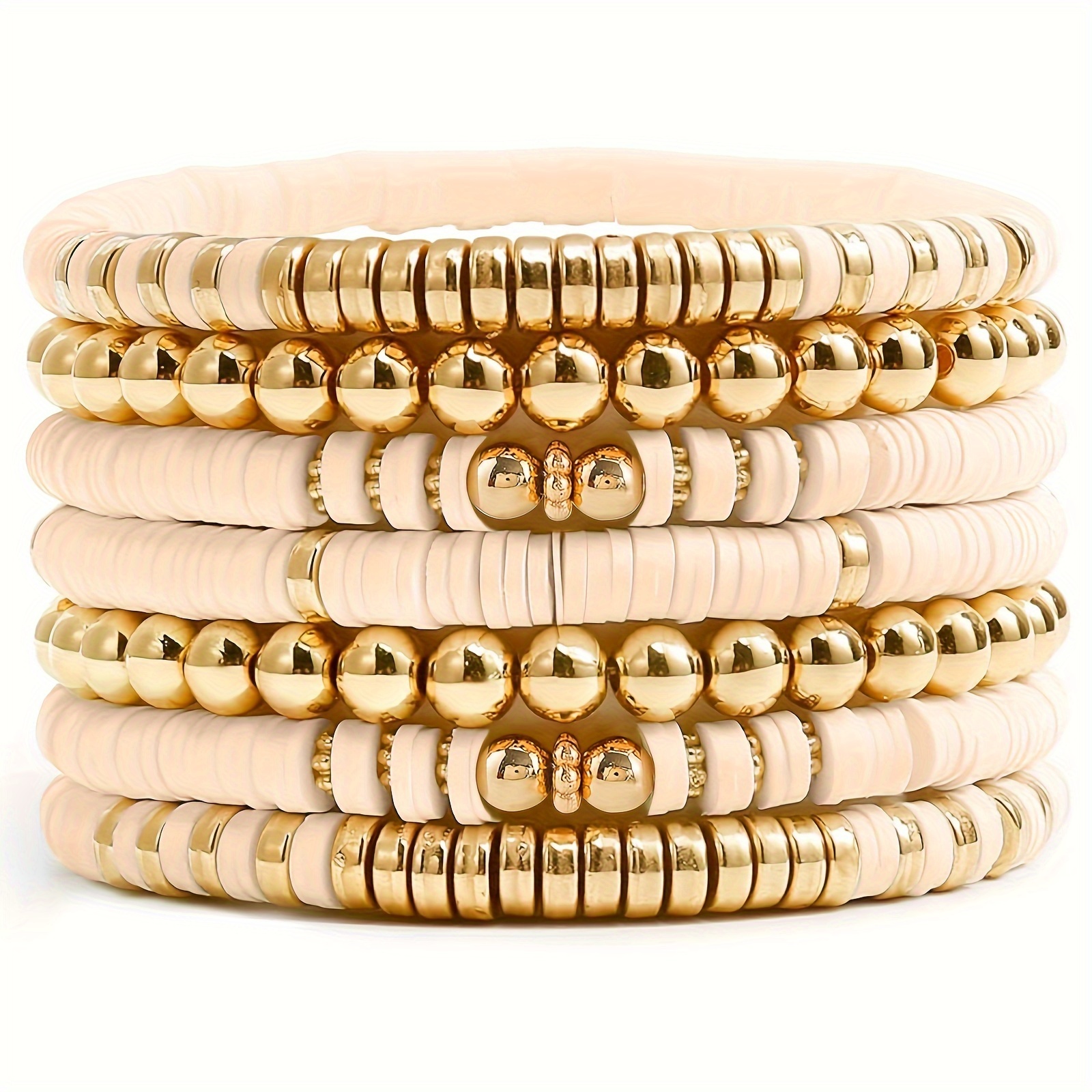 Golden Clay Bead Elastic Bangle Bohemian Style Bracelet