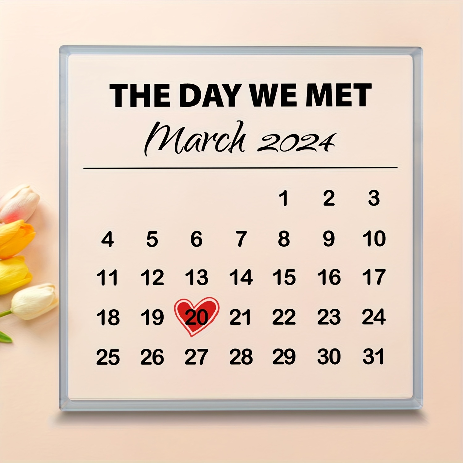 TEMU Personalized Acrylic Anniversary Calendar Plaque - Designed With " We Met", Featuring Red Hearts And Rose Decorations, Customized Dates, Perfect