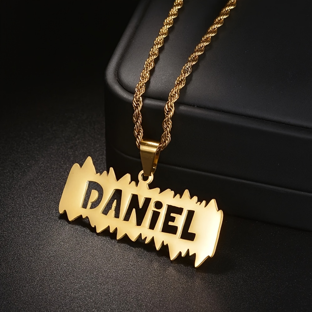 Custom Rope Chain Jagged Name Necklace, Stainless Steel