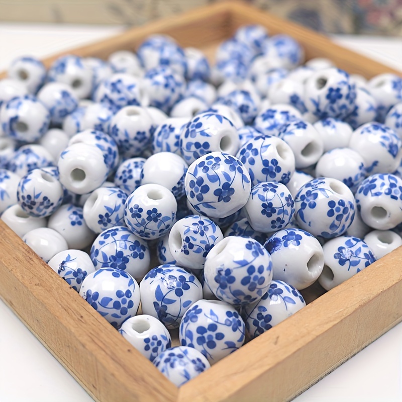 Image of 50pcs Vintage Blue And White Orchid Ceramic Beads, Suitable For Making, Bracelets, Necklaces And Home Decoration Crafts, Art Supplies, Sewing Accessories, Decorative Beads - Quality Materials, !