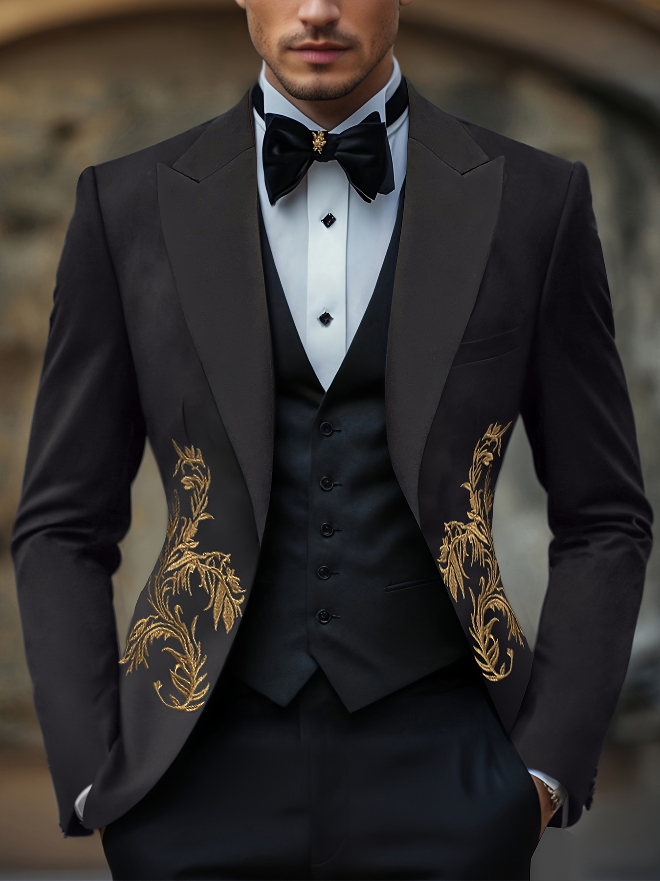 Traje Elegante Traje Chaqueta Dorado Hombres Elegante Conversión