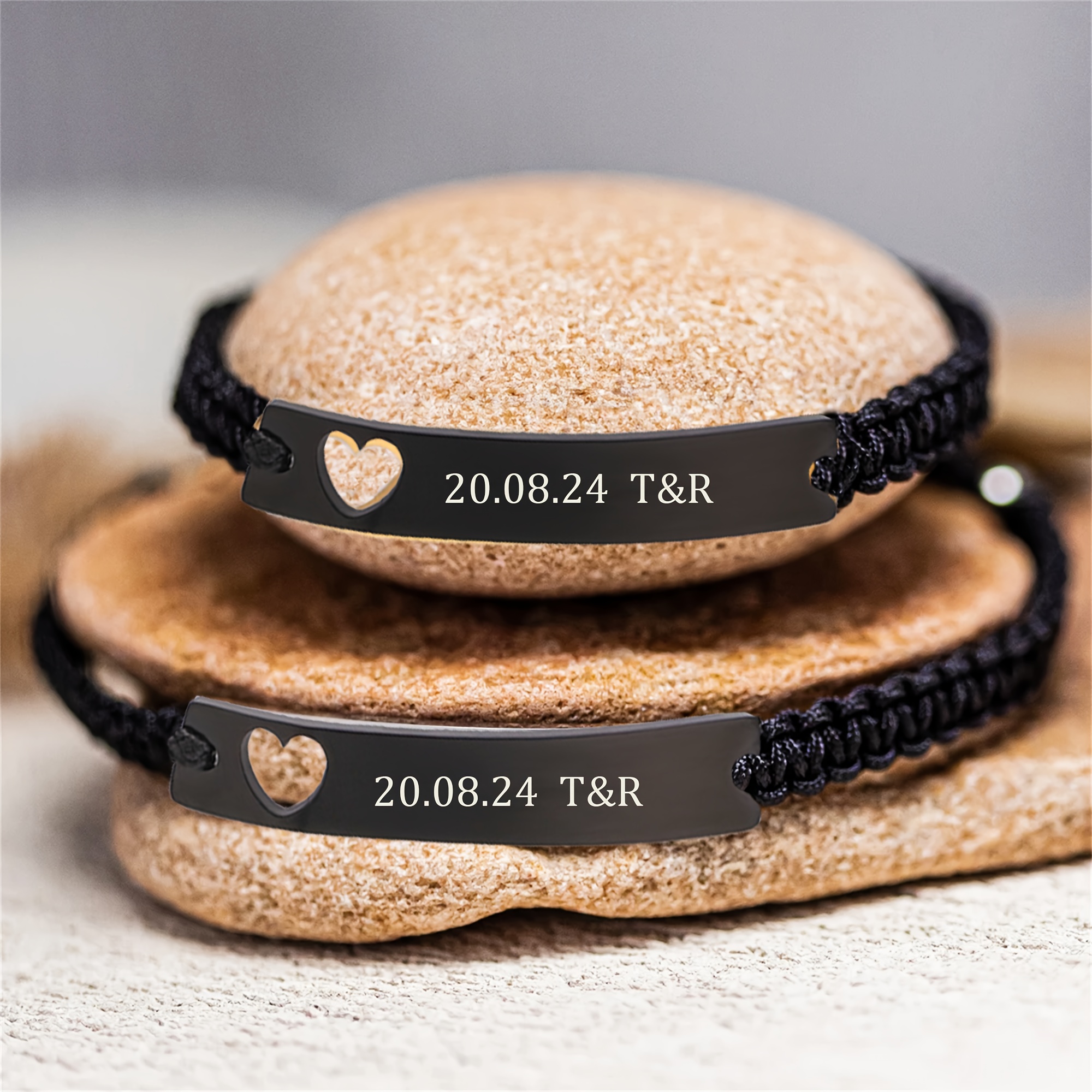 Image of Custom Couple's Fashion Bracelet, Personalized Couple's Bracelet With Custom Text And Symbols, Valentine's Day Bracelet, Anniversary Bracelet For Boyfriend Or Girlfriend, Christmas Couple's Gift