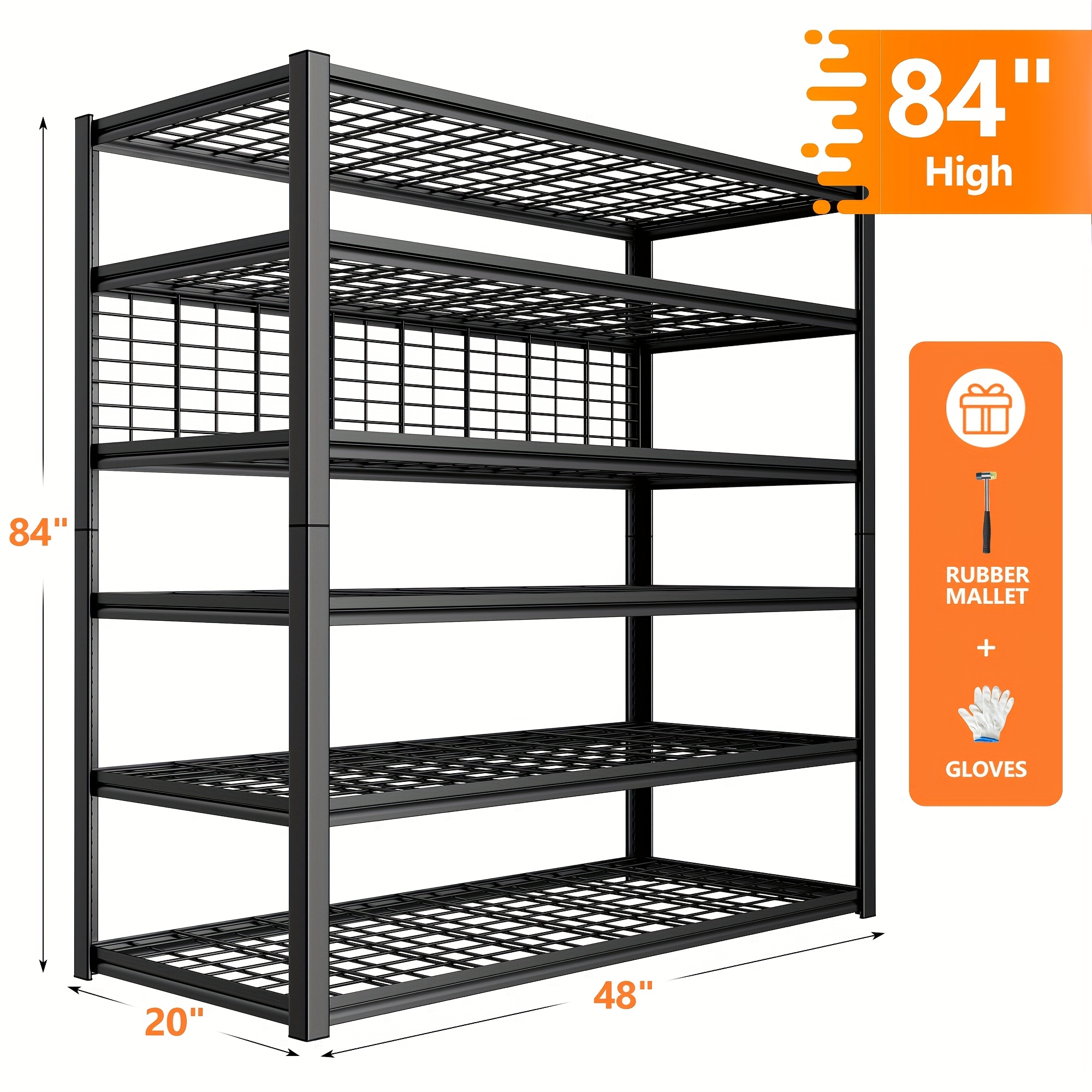 TEMU 84"h-3500lbs-6 Tier, 63" H-2000lbs-5 Tier, Adjustable Garage Shelves, For Storage, Industrial, Warehouse, Garage, Basement, Pantry, Christmas