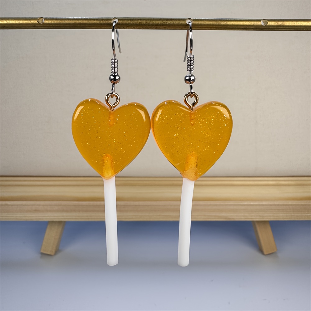candy color heart shape lollipop dangle earrings   resin jewelry valentines day gift for lovers details 1