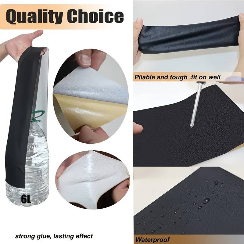 Kit De Réparation Cuir - 6 Patchs Autocollants Noirs 20x30 Cm - Pour Canapé, Siège Auto, Sacs - Imperméable Et Résistant